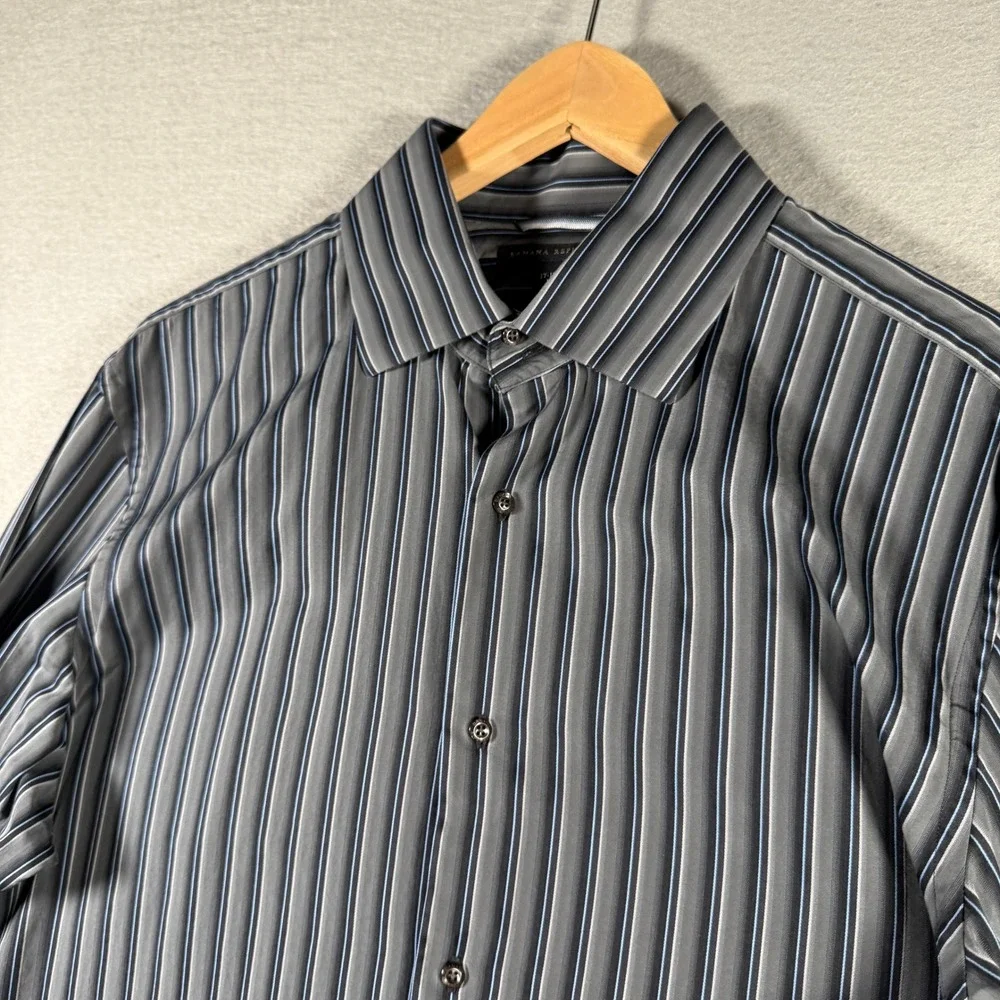 Banana Republic Mens XL Striped Button Down Shirt Grey Blue Cotton 334351-00